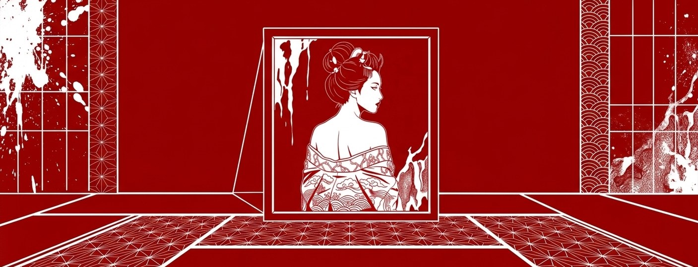 Remi, the RedMirror devil-geisha, reflected in a mirror